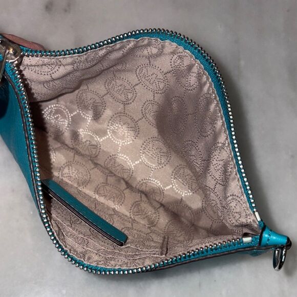 Michael Kors Bag Wristlet Purse Aqua Pebbled Leather Clutch - Picture 15 of 15